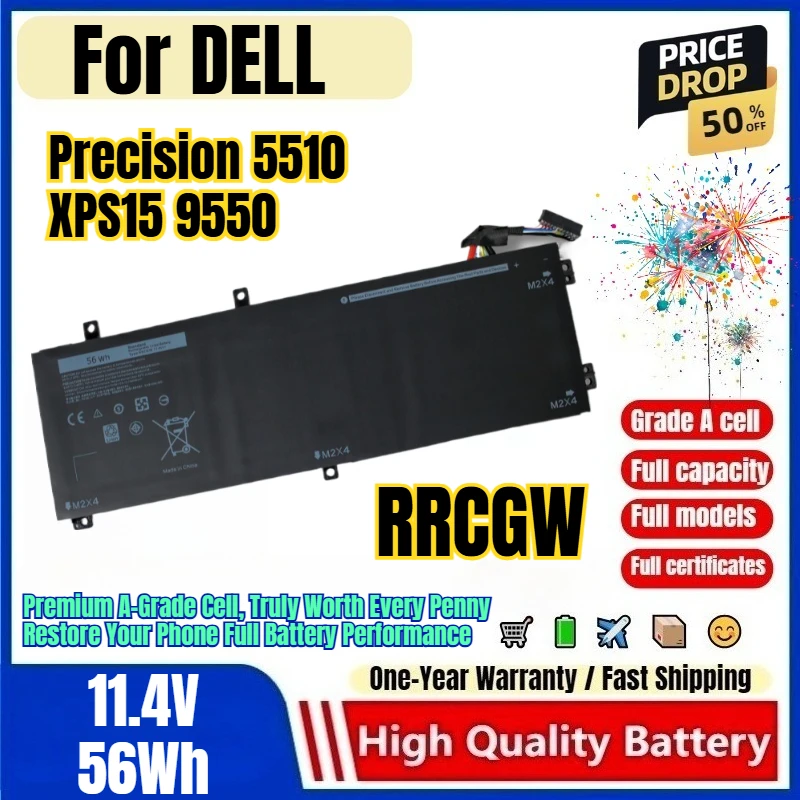 RRCGW for DELL Precision 5510 XPS15 9550 Laptop Battery 0 Cycle High Quality Capacity Battery Replacement Bateria Grade A Cell