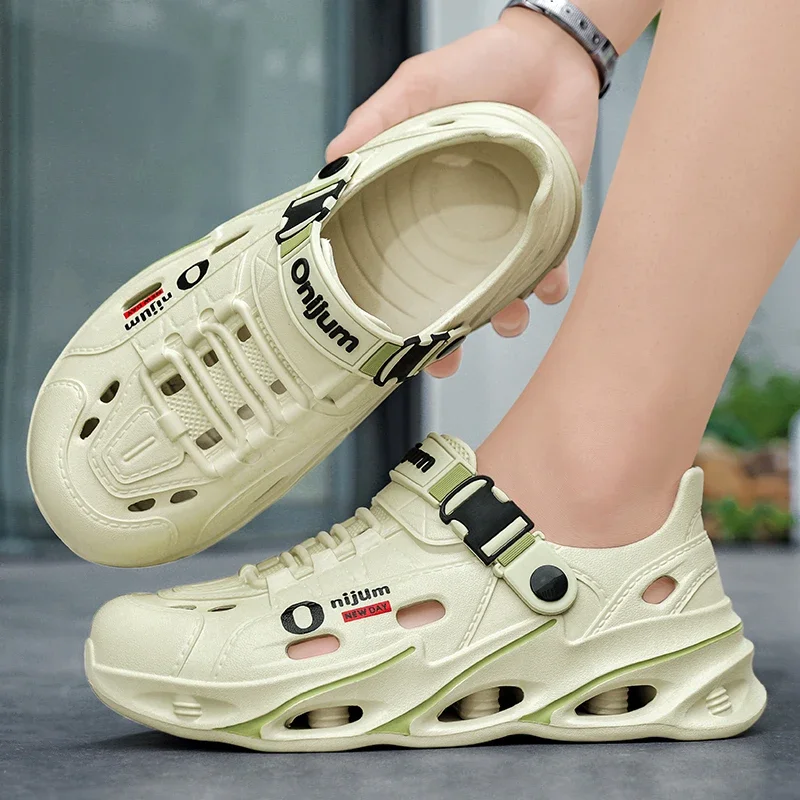 남성용 야외 샌들 스포츠 슬리퍼 비치 슬라이드 통기성 나막신 남성 캐주얼 가든 신발 미끄럼 방지 하이킹 남성용 야외 샌들