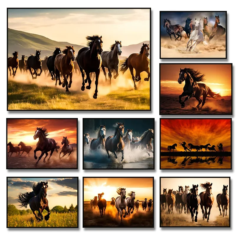 1pc frameless Canvas Painting Beautiful Running Horses Canvas Painting Animal and Prints Wall Art Pictures for Living Room Offic