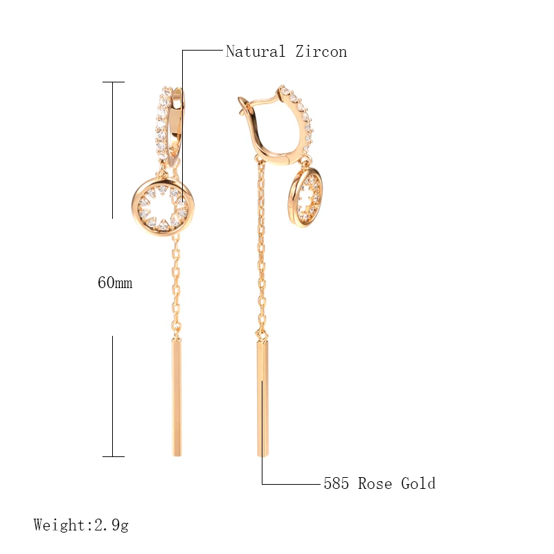 Kinel Hot Trend Long Tassel Dangle Earrings For Women Fashion 585 Rose Gold Color Natural Zircon Fine Daily Jewelry Crystal Gift