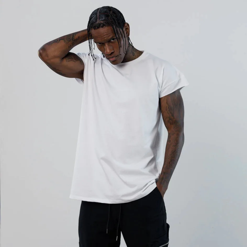 Männer Shirt Kappe Hülse Abgeschnitten Tshirt Feste Slim Fit für Männer Workout Fitness Basketball Sport Shirts – Detail 5