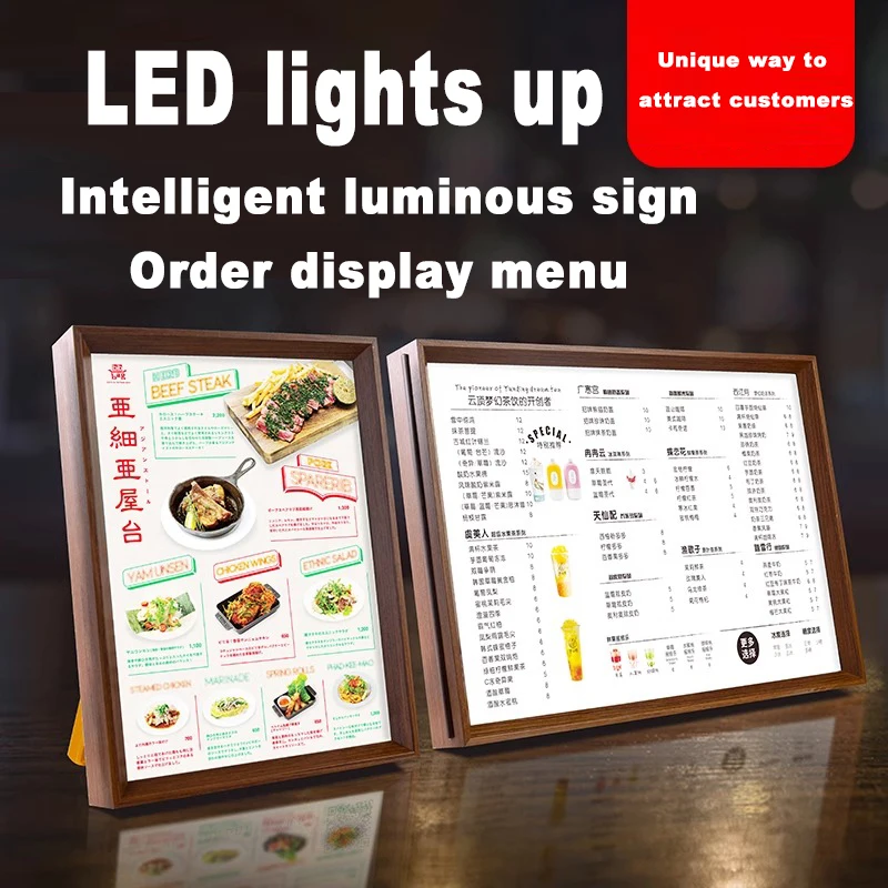 

LED Tabletop Sign Holder, Double Sided Menu Board Clear Display Stand,Rechargeable LED Sign Frame for Restaurants, Bars,Hotels