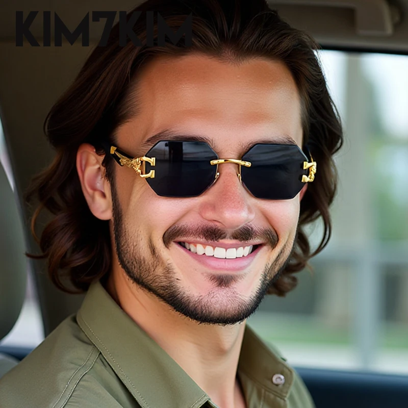 

Small Frame Hexason Polygon Rimless Sunglasses Men Women 2025 Luxury Frameless Sun Glasses Retro Outdoor UV400 Eyewear Male