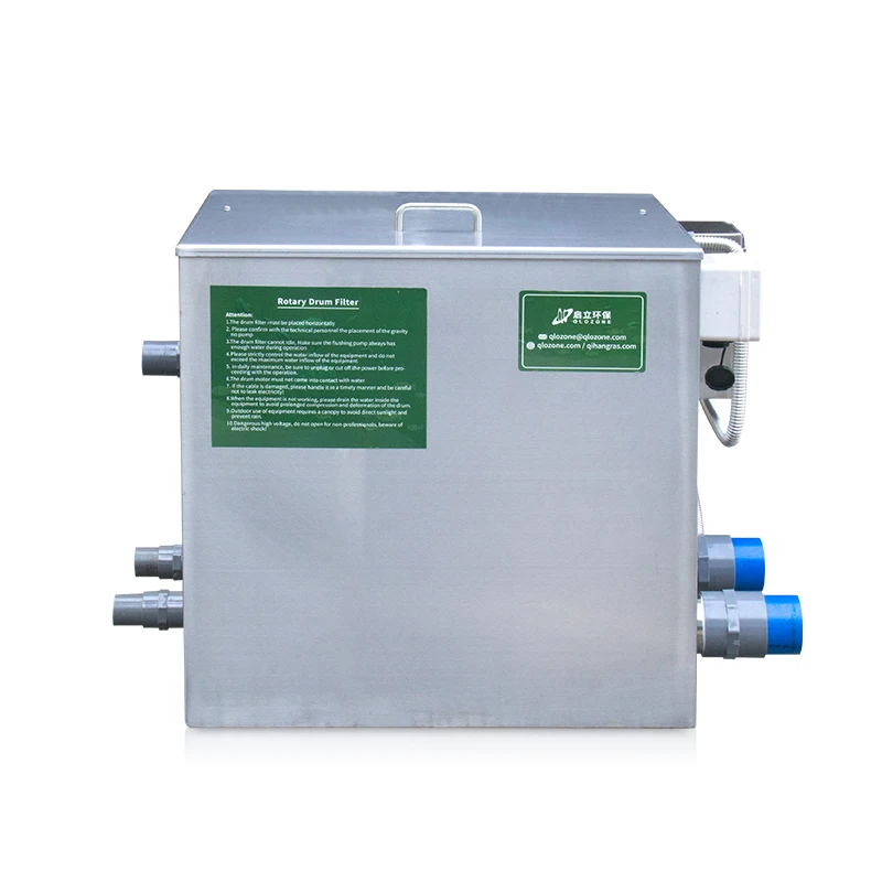 QihangRAS Aquaculture Rotary Drum Filter for 20m3/h Pond Water Treatment Stainless Steel 750W Backwash Pump
