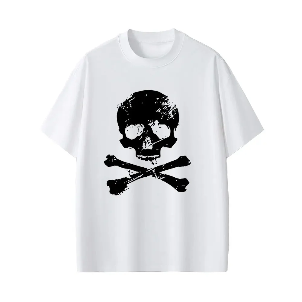 Twisted Skull Pattern T-shirt Garbage Punk Hip Hop Gothic 2000s Harajuku Aesthetics Neutral Cotton Loose Casual Street Top