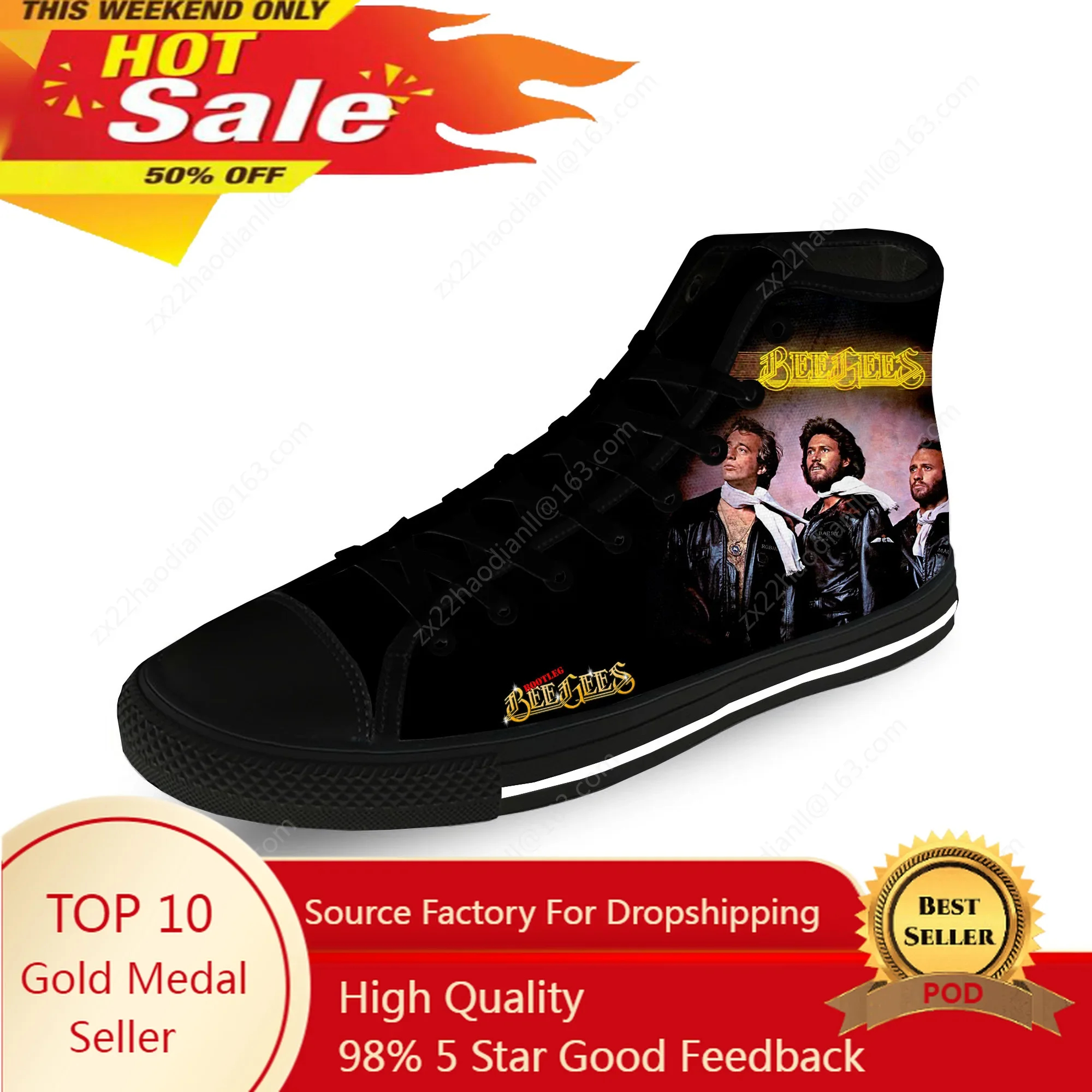 

Rock Band Gees Hot Bee Cool Casual Cloth Fashion 3D Print High Top Canvas Shoes Men Women Lightweight Breathable Sneakers
