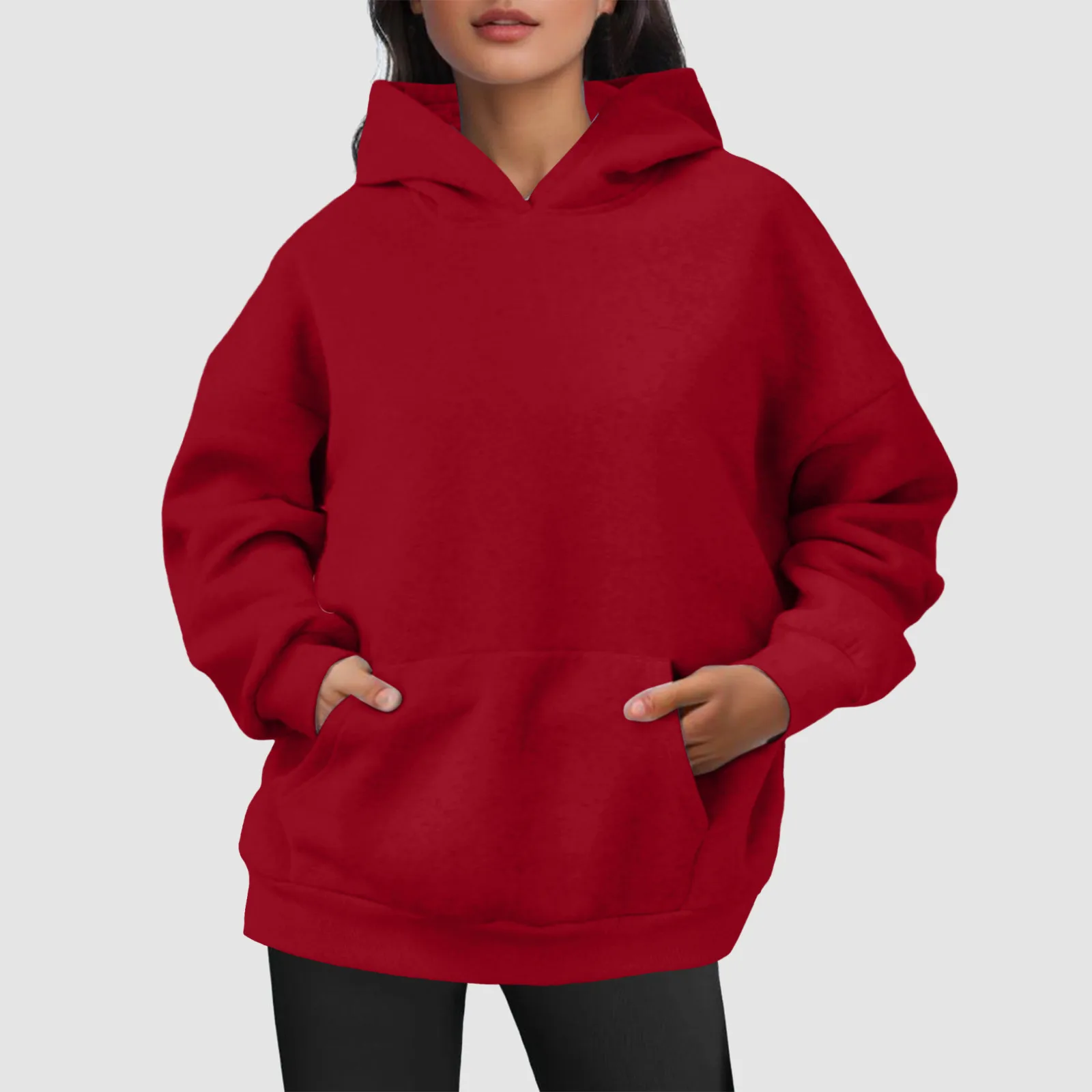 Sudadera con capucha de Color sólido versión clásica para mujer, Jersey informal de moda Simple, Sudadera con capucha suelta y cómoda, Otoño e Invierno