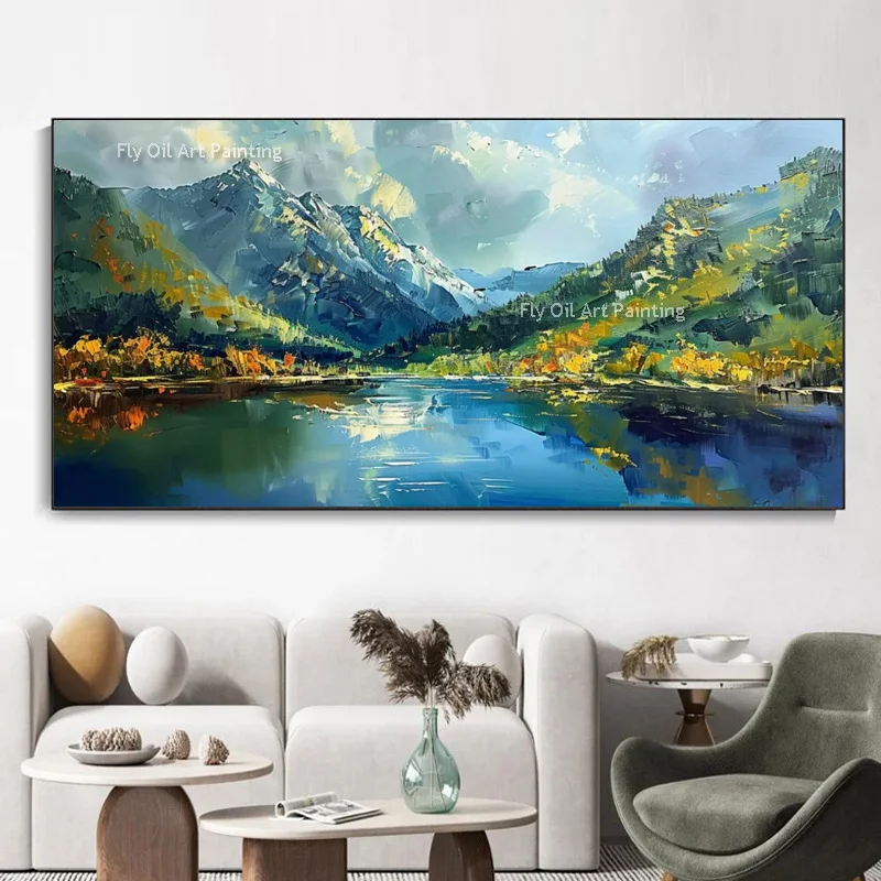 

Handpainted Yellow Sunset Beautiful Seascape Thick Oil Painting Modern Lake View Landscape Canvas Wall Art For Living Room Decor