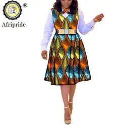 African Dresses for Women Match Print Bow Tie V-Neck Sleeve African Clothes Ankara Print Outfits Plus Size Bazin Riche S2025041