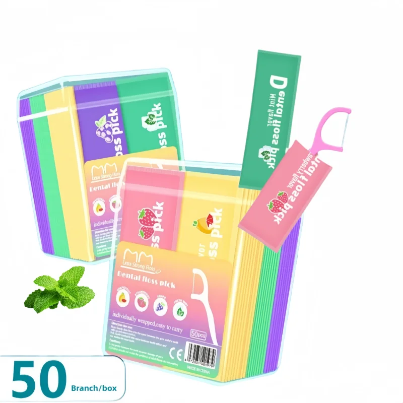 50pcs Fruit Flavored Ultra-fine Dental Floss Picks Portable Disposable Oral Care Tools Interdental Cleaner for Fresh Breath