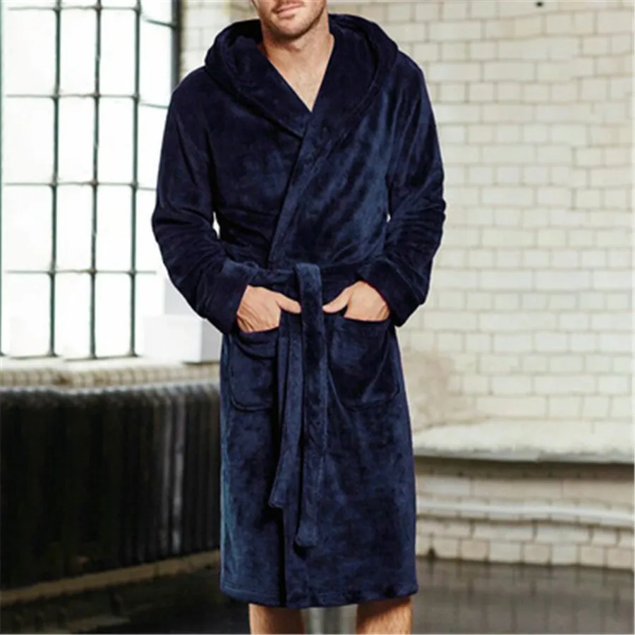 2024 Men's Warm Flannel Bathrobe Winter Robes Pajama Sleepwear Long Sleeve Plush Shawl Male Shower Robe Nightgown Homewear 5XL