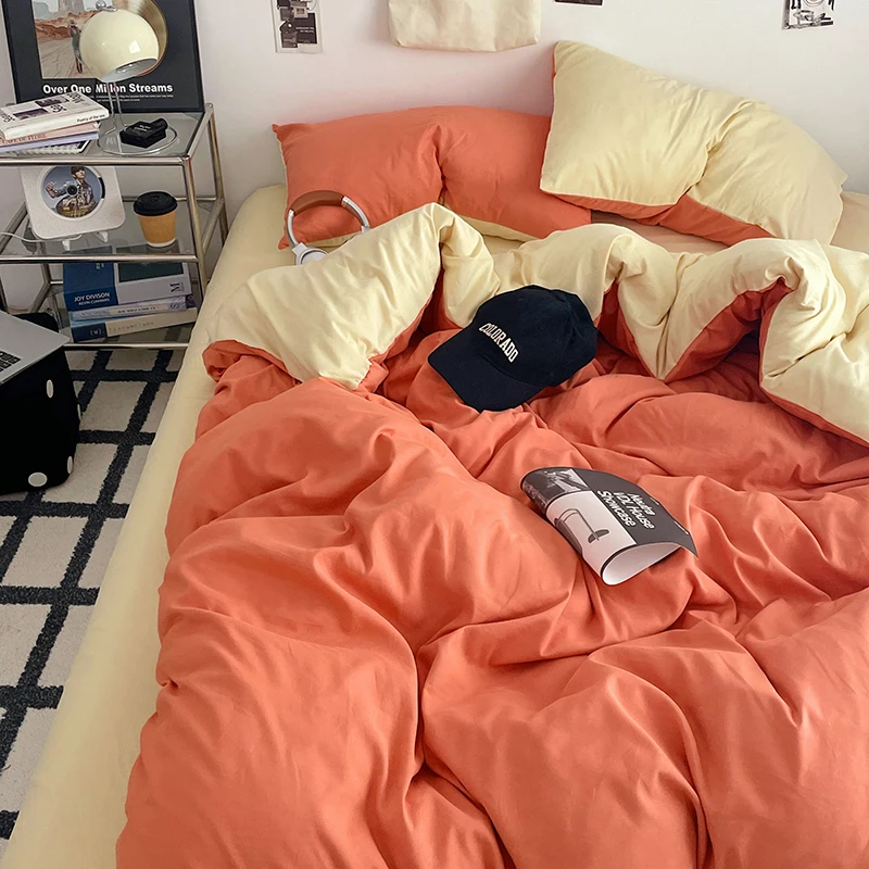 2025 حار جديد مجموعة لحاف الطازجة بلون مزدوج غسل القطن أربع قطع مجموعة الجلد ودية تنفس الربيع/الصيف الفراش #2