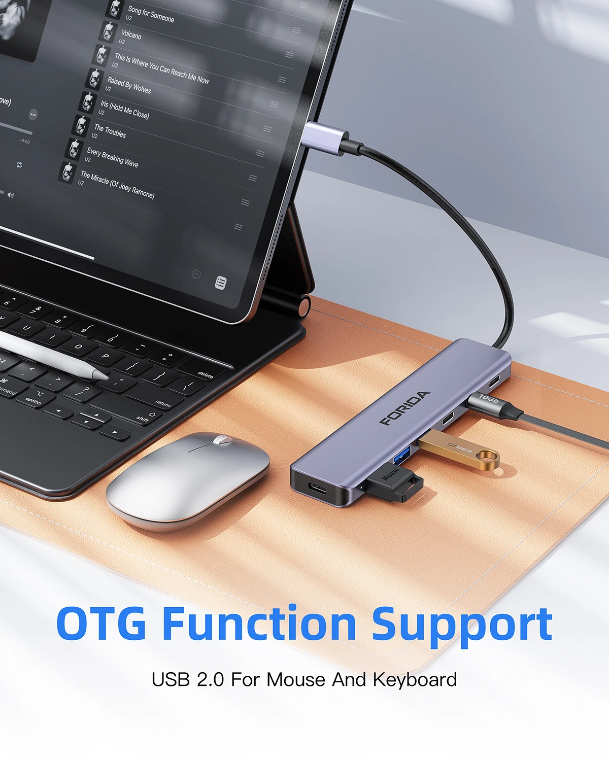 FORIDA 7in1 USB C Hub 10Gbps Adapter 100W PD Charging 4PCS Type C 3.2 Gen with 2PCS USB A 2.0 Docking Station for Laptop Tablet