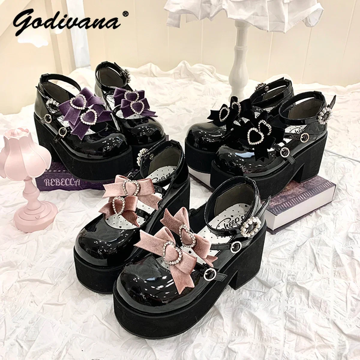 

Japanese Sweet Cute Girls Ankle-strap Buckle Leather Platform Women's Round Head Mary Jane Shoes Platform Pumps Muffin Shoes