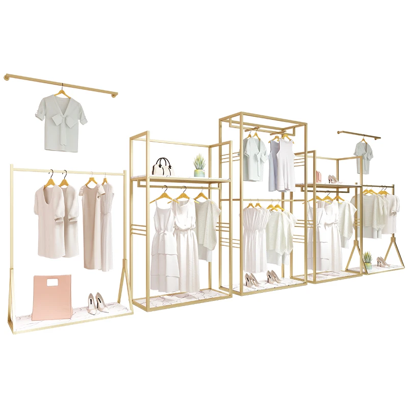 

Custom. Custom Clothing store wall mount garment clothes stand metal cloth display stainless steel shiny clothing rack for