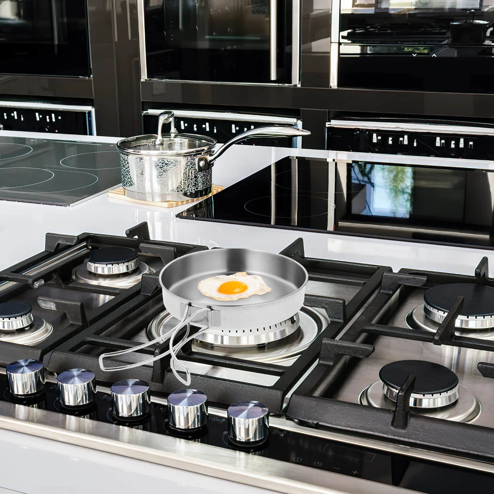 

Portable Stainless Steel Folding Handle Frying Pan Outdoor Camping Cooking Pot Lightweight Small Skillet Non-Stick Frying Pan