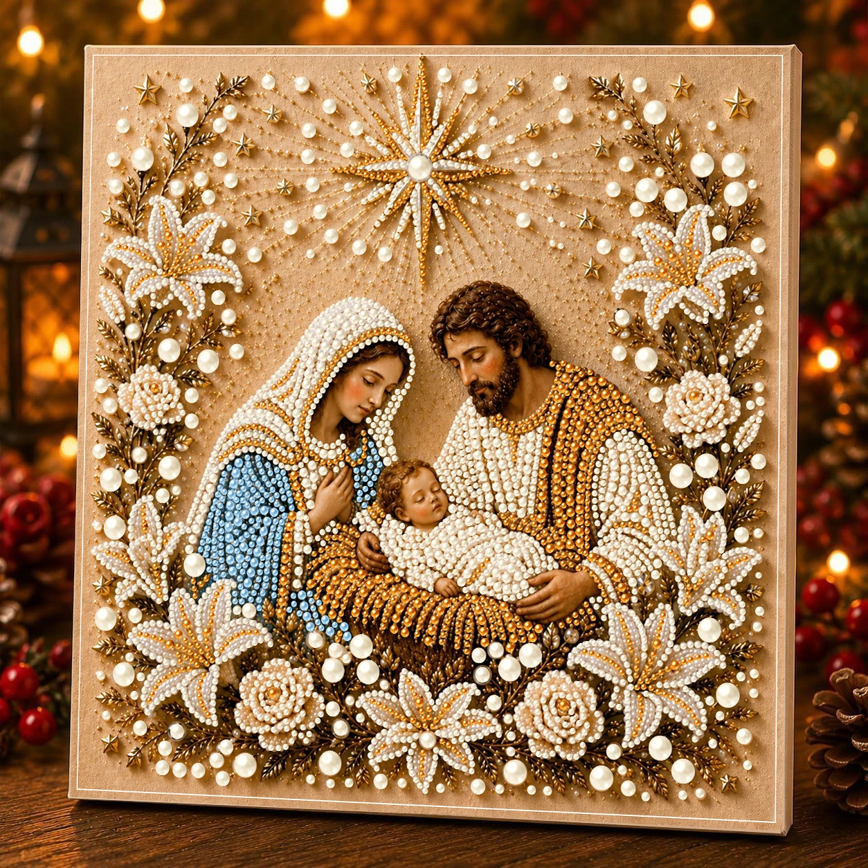 Handmade Pearl and Diamond Decorative Painting, 3D Stereo Decorative Ornament, DIY Pearl Painting Set for Father's Day and Mother's Day, Holiday Home Decoration Painting, Handmade Diamond Painting for a Happy Family, Handmade Home Decoration Set, Time-Killing Activity with Bead Art, Gift for Those Who Enjoy Crafts, Party Decoration Gift, Gift for Friends, Elders, Girlfriends, and Boyfriends