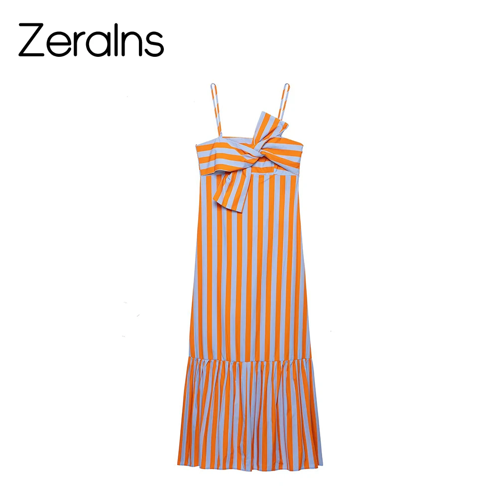 ZERAINS 2026 Herbstkollektion: Neues ärmelloses, gerades Damenkleid mit gestreiftem Trägerkleid im Lagenlook. – Detail 2