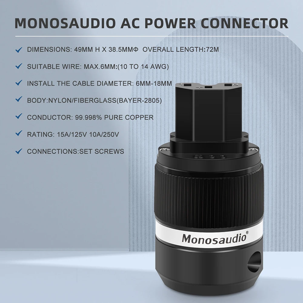 

Pair Hi-end Monosaudio M100G / F100G 99.998% Red Copper Hifi AC US Power Plug，With IEC Connector Audiophile Power Plug