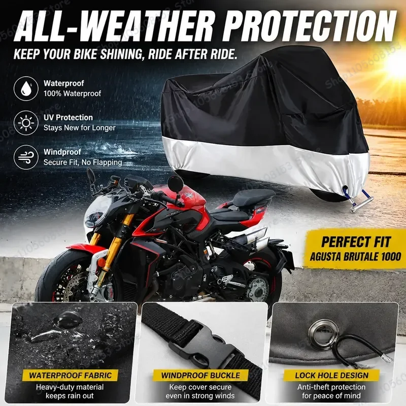 

For Agusta Brutale 1000 Motorcycle Cover Waterproof Dustproof UV Resistant All Weather Bike Cover for Indoor Outdoor Riding