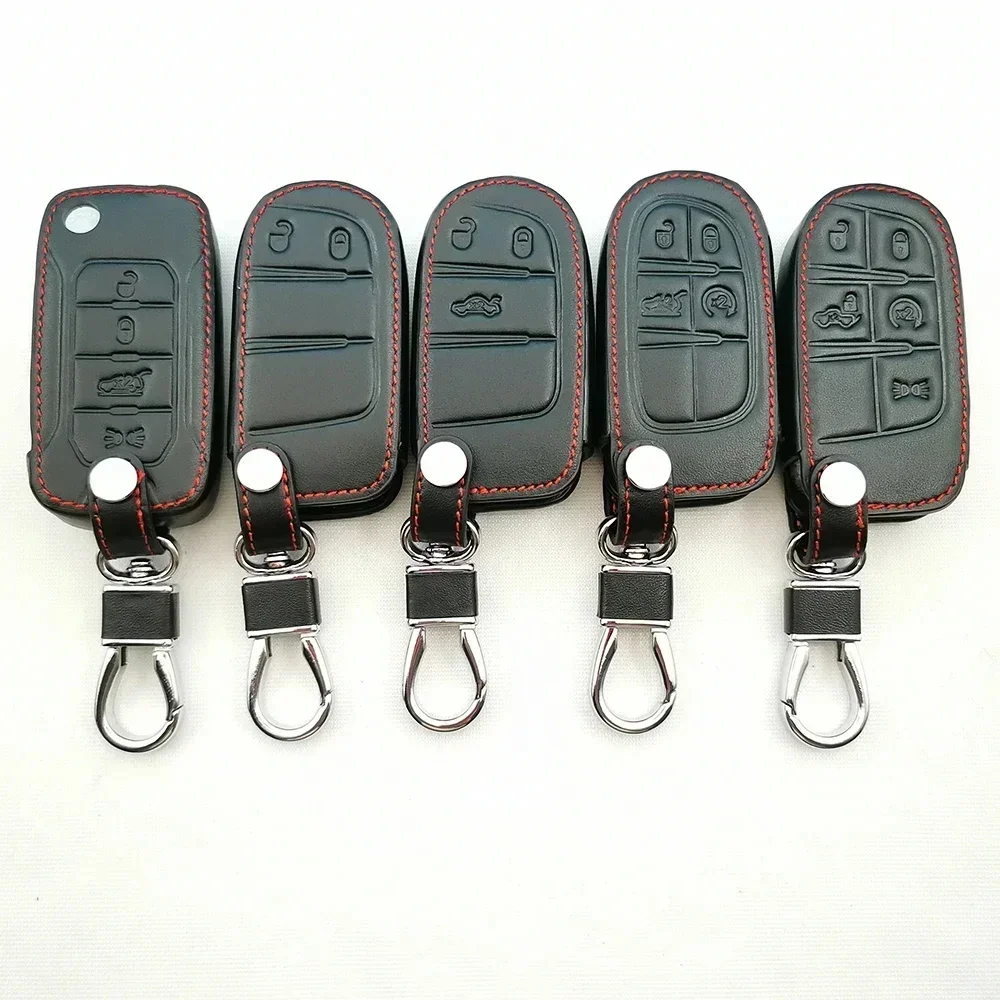 Funda de cuero para llave remota de coche, para Jeep Cherokee Compass Commander Renegade Chrysler 300C, Dodge Challenger Journey Charger