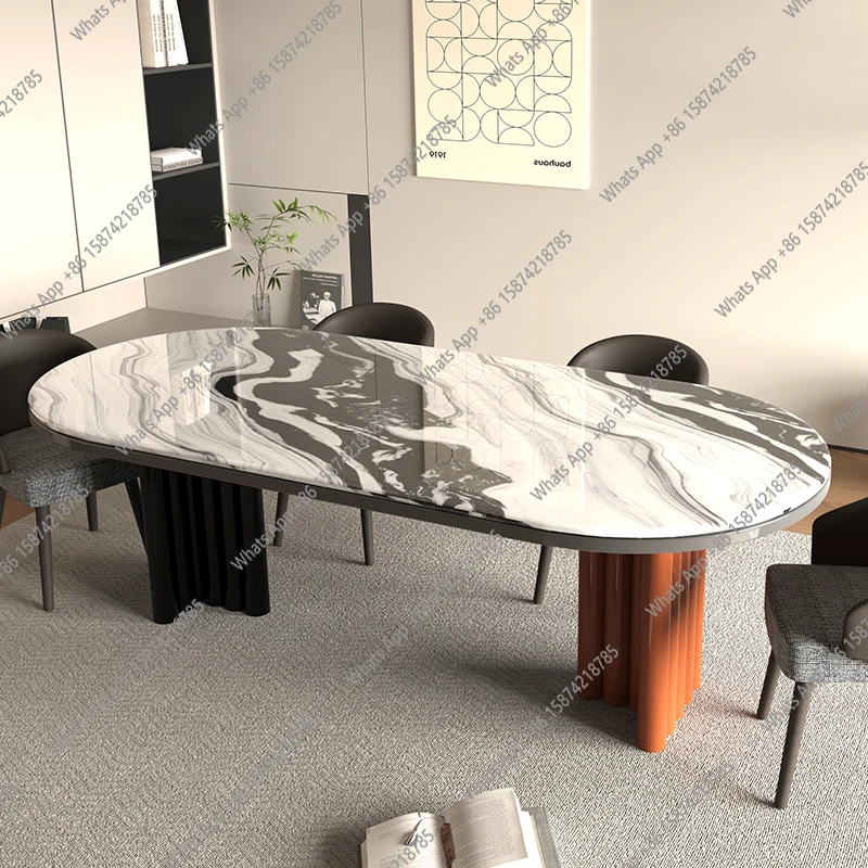 

Panda white marble dining table light luxury high sense modern simple household small apartment semi-circular French retro table