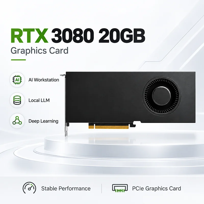 RTX 3080 20GB grafische kaart voor AI-werkstations, geschikt voor lokale LLM-inferentie, DeepSeek en deep learning.
