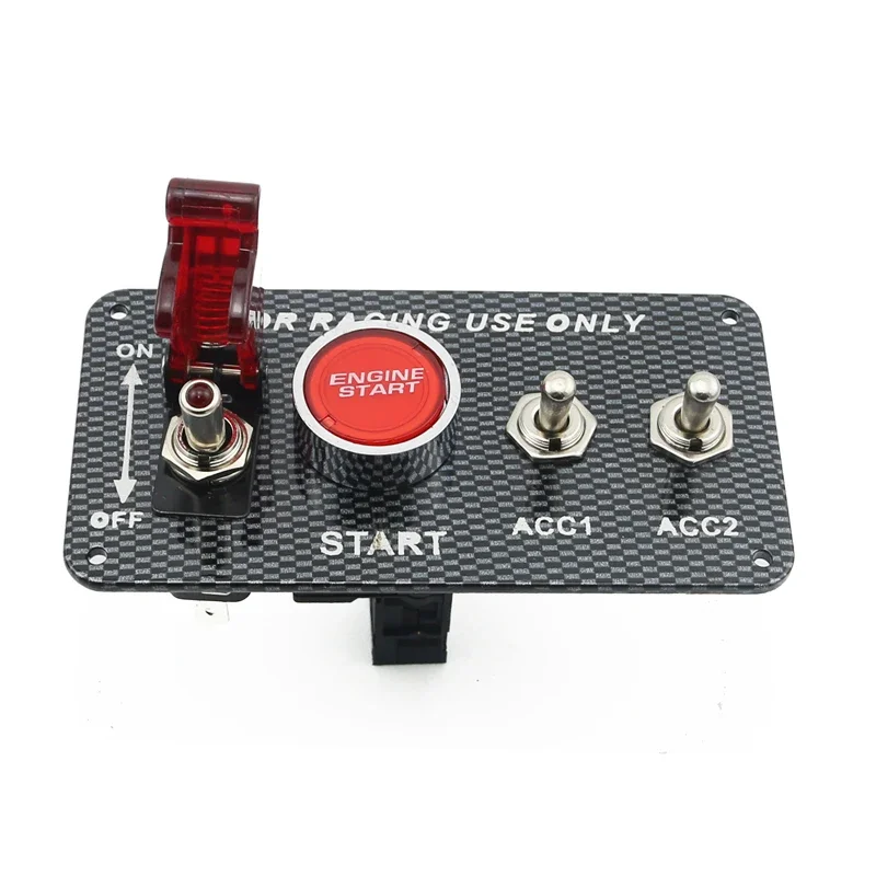 12V LED Ignition Switch Panel Engine Start Push Button LED Toggle Switch Carbon Fiber For Racing Car