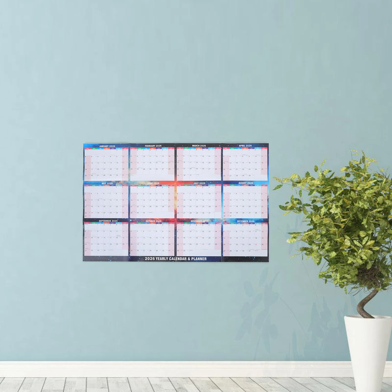 

2026 Wall Calendar Yearly Planner Double Sided 12 Month Hanging Organizer For Home Office School Thick Paper Annual Wall