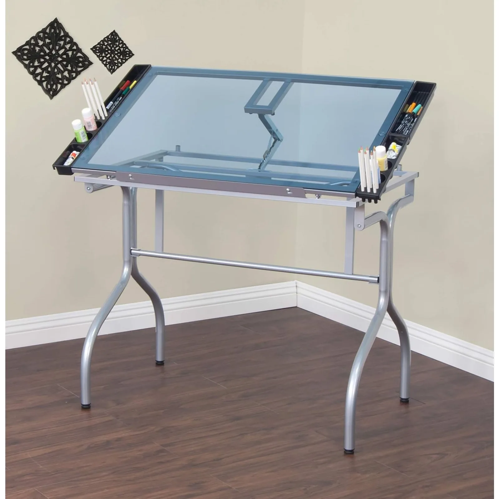 US Studio Designs Folding Modern Glass Top Adjustable Drafting