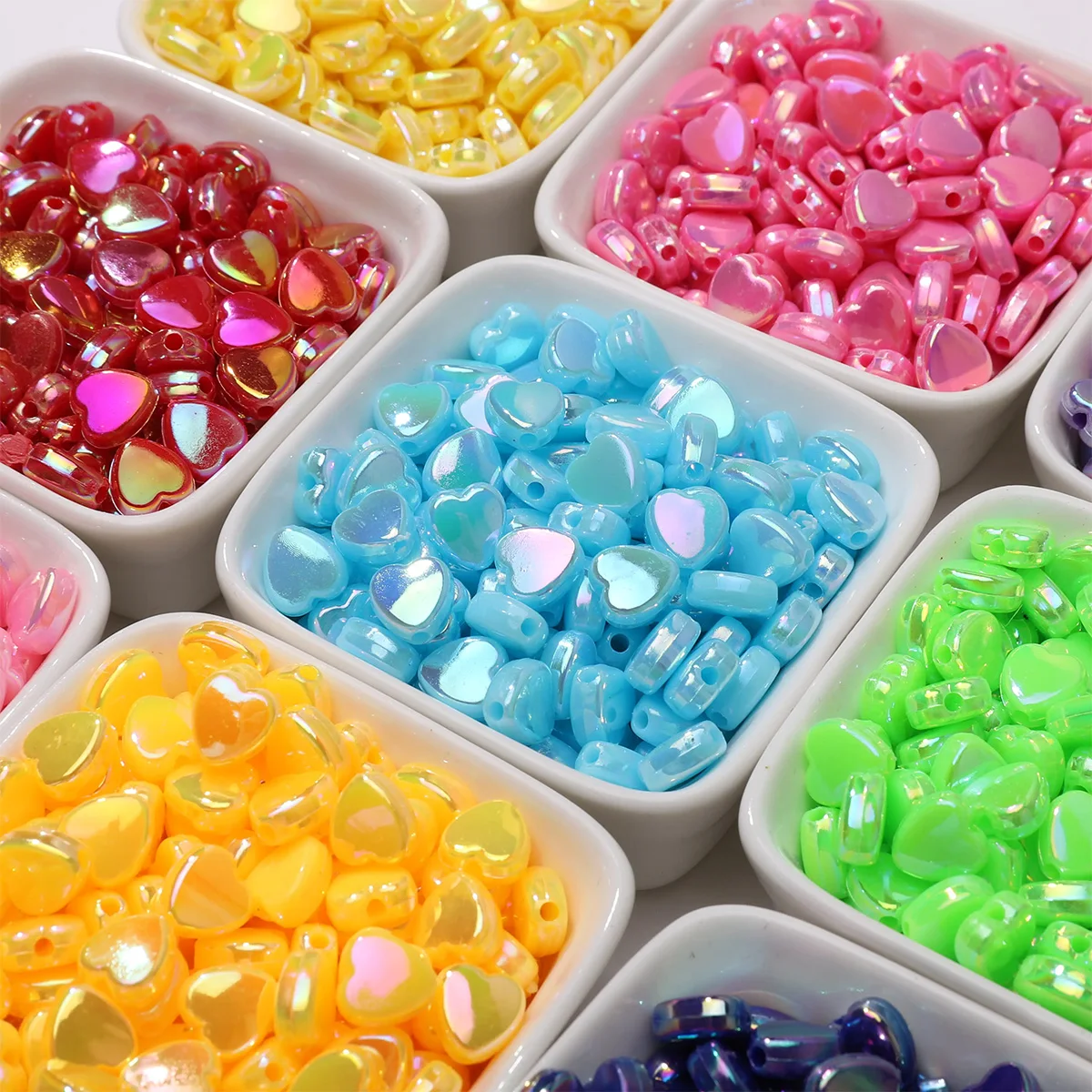 Jewelry Making Tools And Supplies - ลูกปัดอะคริลิคทรงหัวใจสีรุ้ง ขนาด 8×9 มม. จำนวน 100