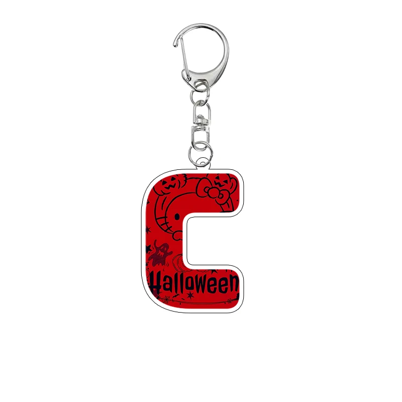 Kawaii Hello Kitty A-Z Letter Halloween Printed Acrylic Keychain Anime Cute Cartoon Students Keyring Jewelry Pendant Charm Gifts