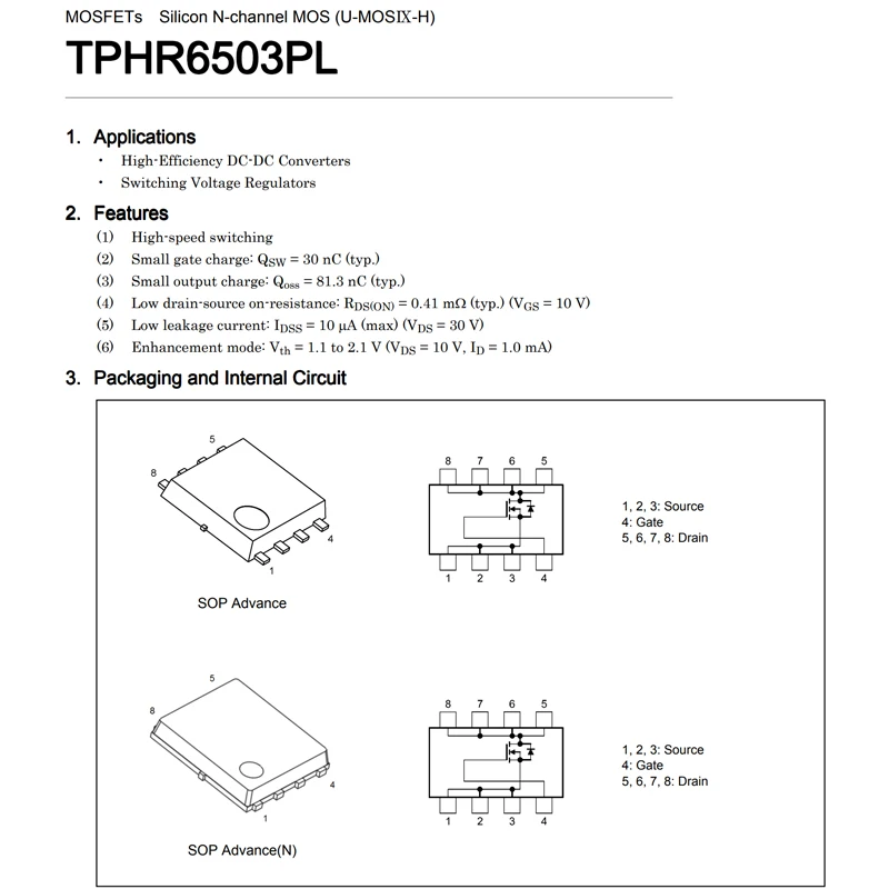 TPHR6503PL QFN8 2PCS DC-DC Converters Switching Voltage Regulators 30V 150A N-Channel Field-effect transistor MOSFET