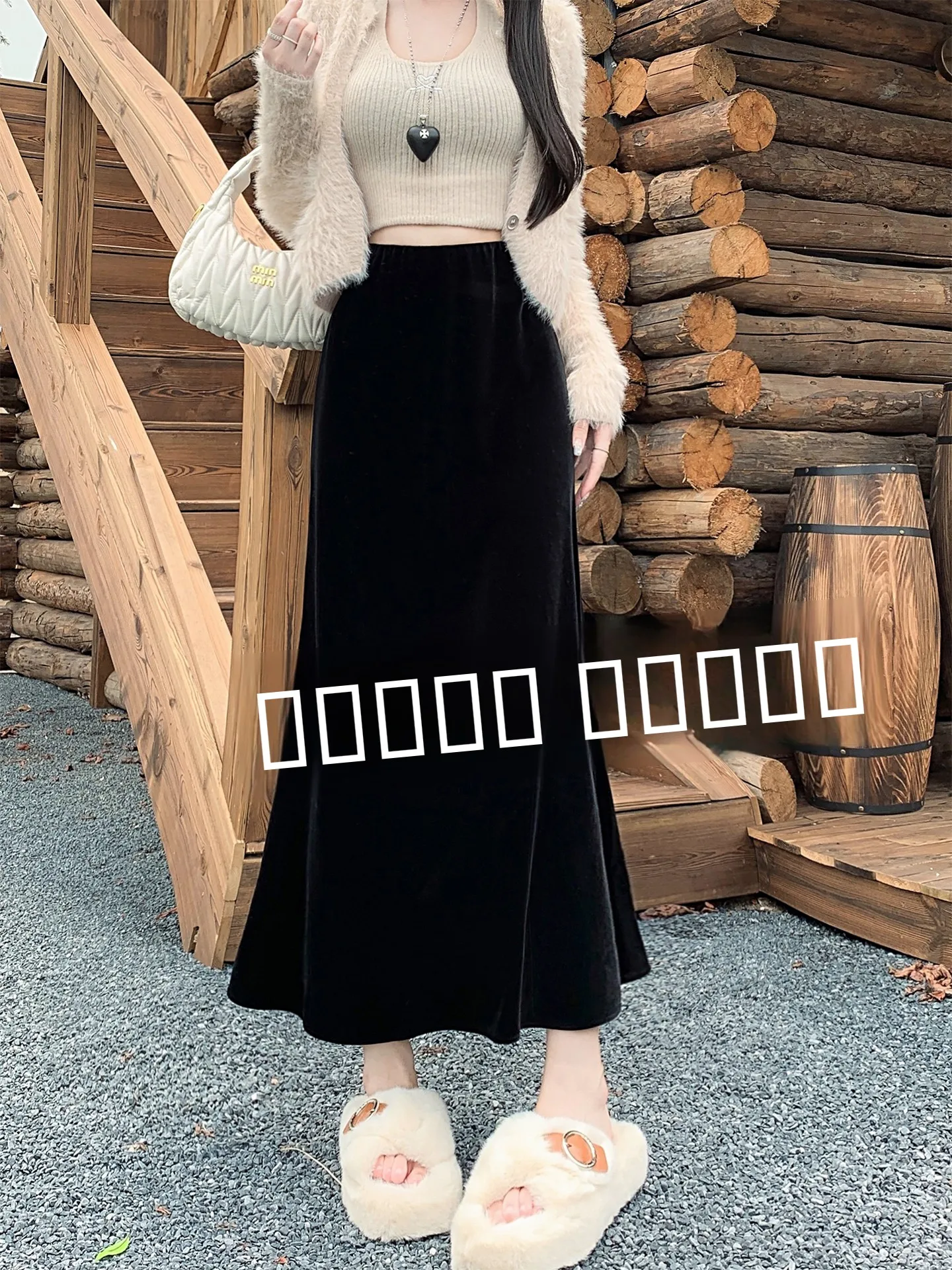 

Bla Velvet A-Line Midi Skirt Women's Autumn Winter Fi Tail Skirt High Waist Casual Sle Polyester Fiber Elastic mid Spri...