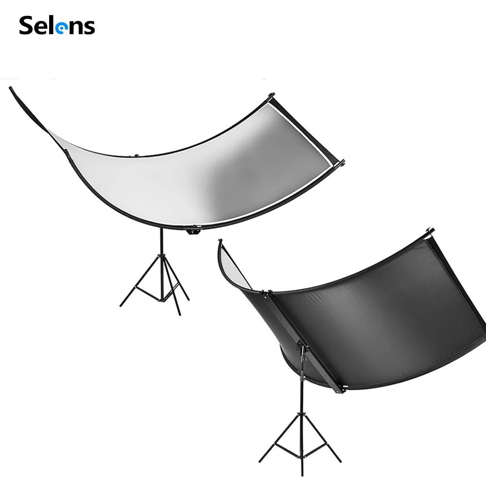 Selens 4 in 1 Curved U-Type Reflector Kit 105x260cm Diffuser Reflective Screen + 2M Light Stand for Studio Fill/Soft Lighting