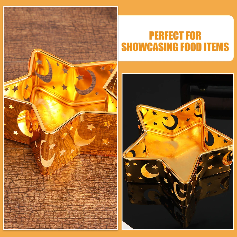 

Sturdy Iron Hollow Star Dish Dried Fruit Storage Container Multi Purpose Snack Plate For Wedding Party Home Use 5