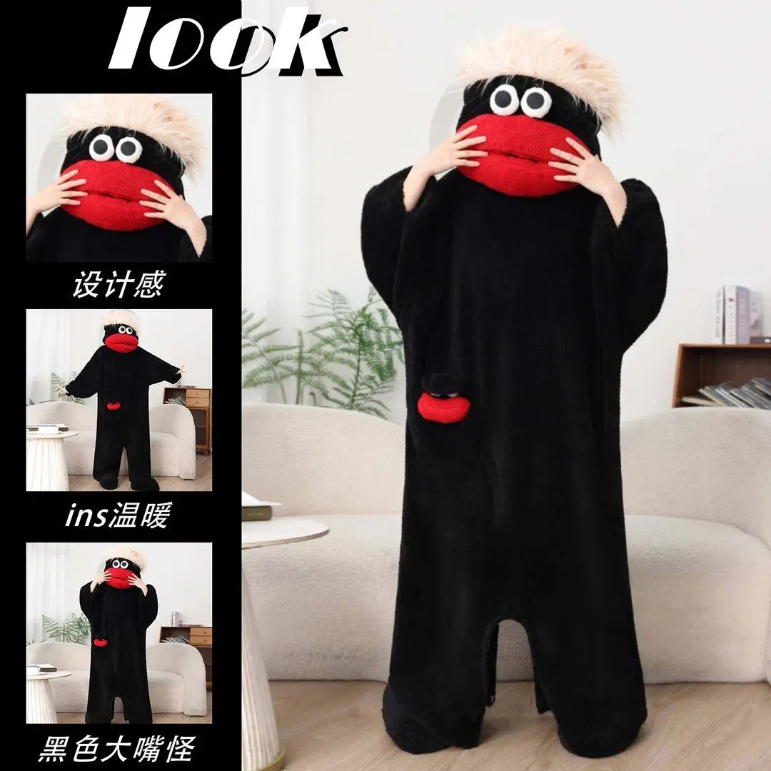 

Cartoon Big Mouth Monster Cute Funny Onesie Pajamas Thickened Coral Fleece Homewear For Couples Men Women Autumn Winter Pajamas