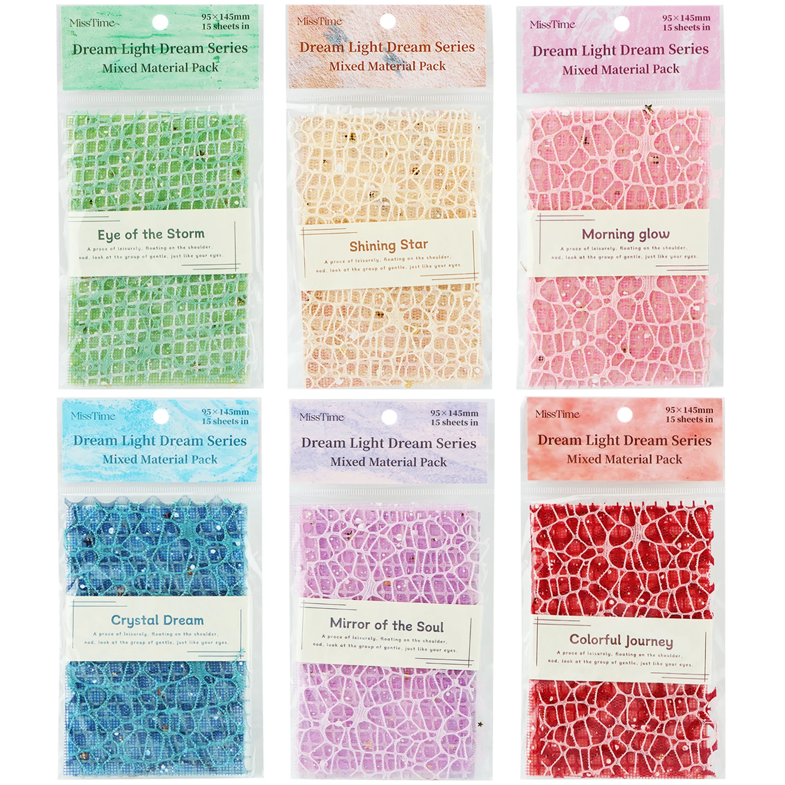 90sheets/6packs DIY Craft Paper Mesh Assorted Handmade Colorful With 12 Rope For Scrapbooking Card Making Planner Embellishment