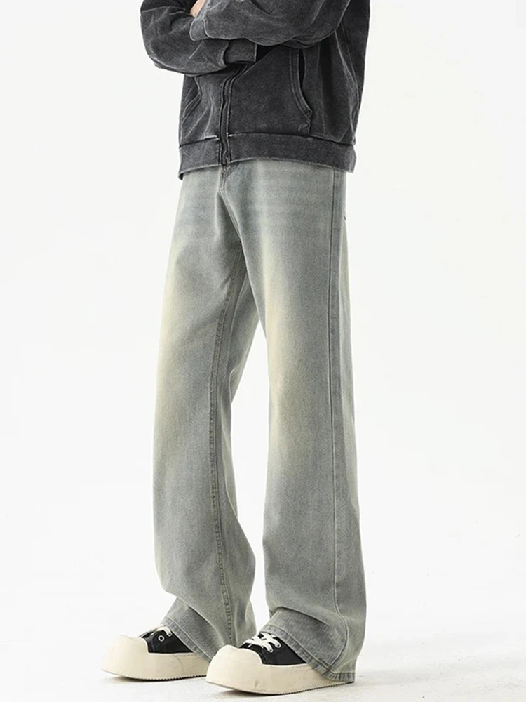 

American Retro Blue Straight Leg Men's Jeans High Waist Slimming Micro Flared Pants Cleanfit Version Standard Fit Jeans