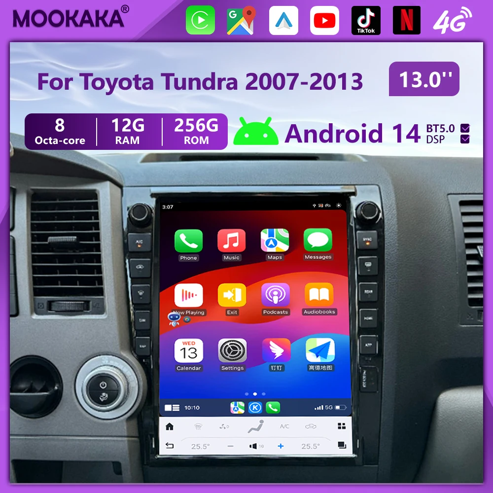 

13 Inch Vertical Touch Screen For Toyota Tundra 2007-2013 Car Radio Multimedia Android 14 Player Auto GPS Navi Carplay Head Unit