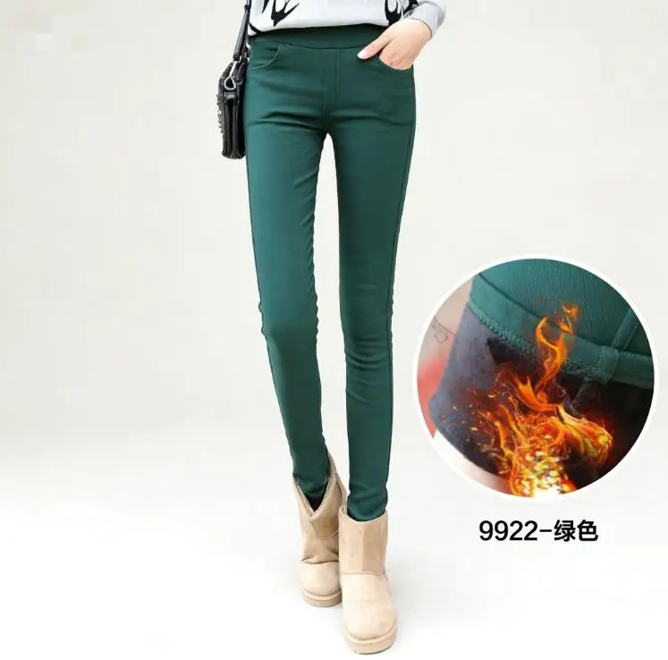 Autumn and Winter Pure Color Simple Velvet Pencil Korean Version Slim Fit Small Foot Leggings for Women