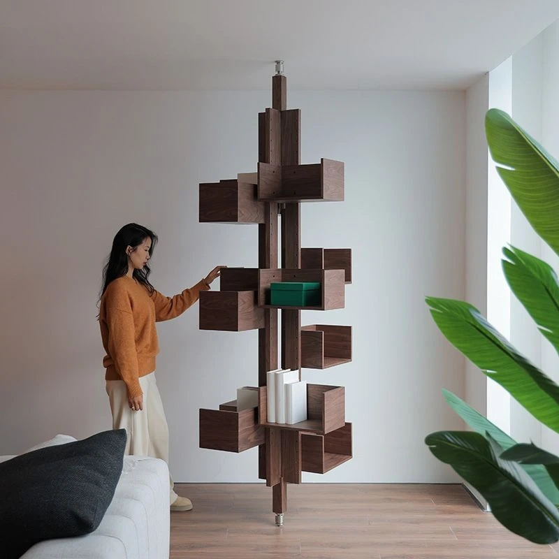 

Italian minimalist rotating bookshelf, shelf, walnut three-dimensional adjustable designer