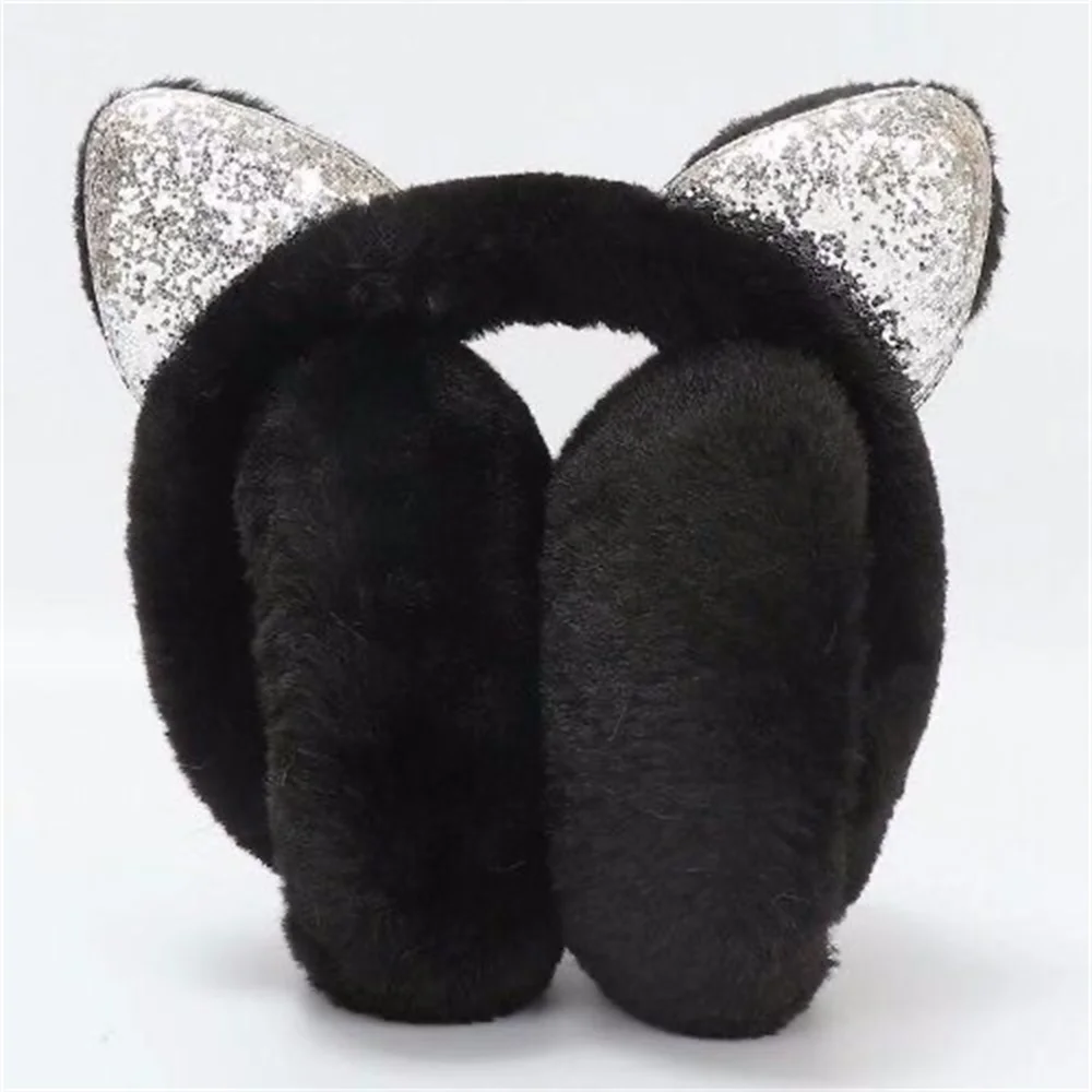 Winter Warm Plush Earmuffs for Women Girls Children Riding Ski Ear Protection Cartoon Cute Cat\'s Ears Fur Soft Cashmere Earflaps