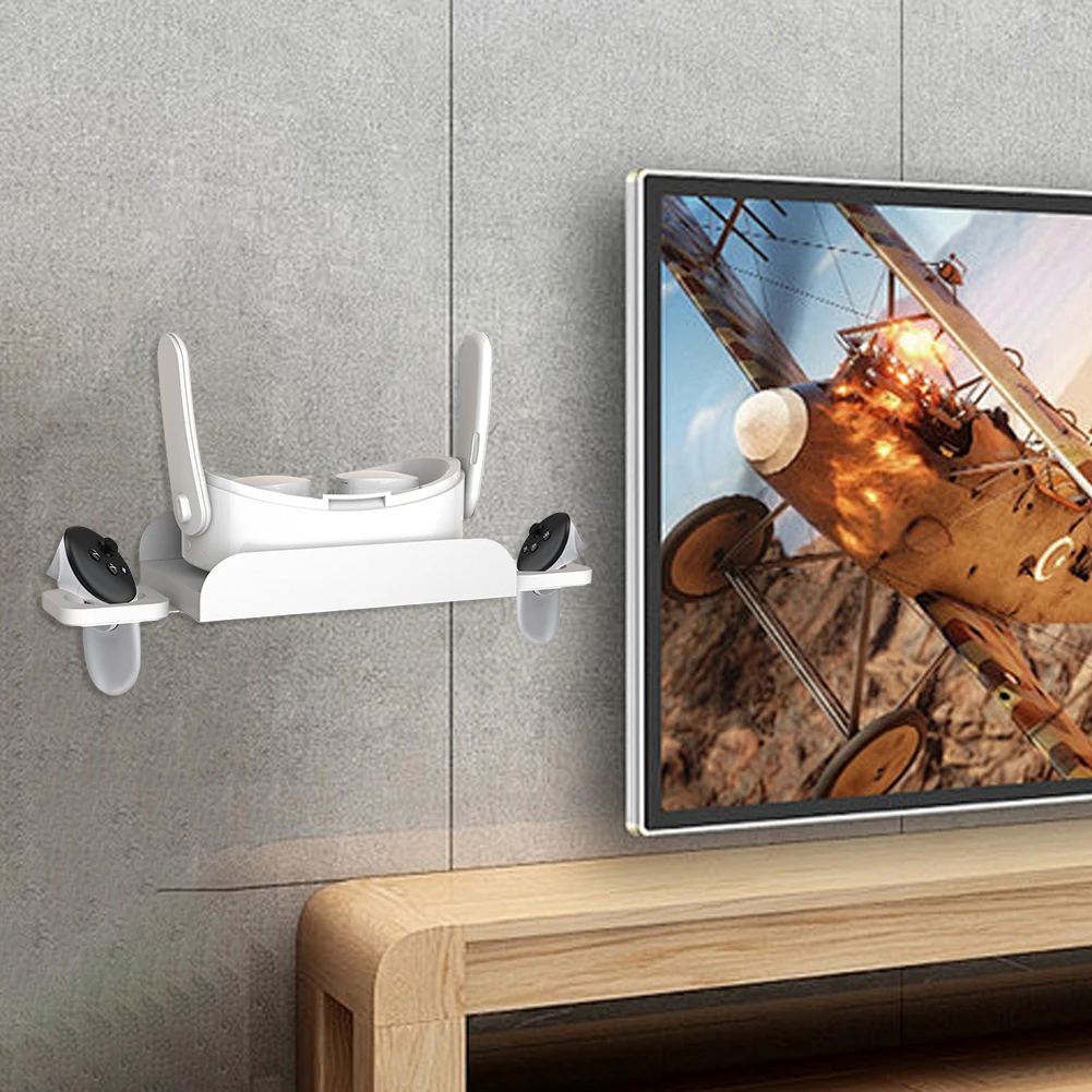 Supporto VR stabile in acciaio per montaggio a parete VR Supporto per cuffie e controller a 2 vie di archiviazione Supporto per scrivania salvaspazio per Meta Quest 3S/Quest 3