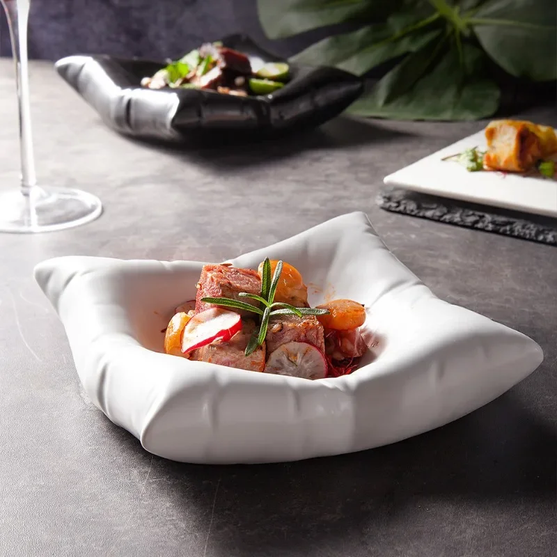 Creative Square Ceramic Dining Plate Restaurant Steak Sushi Plate Food Decoration Cake Dessert Plate Household Kitchen Utensils