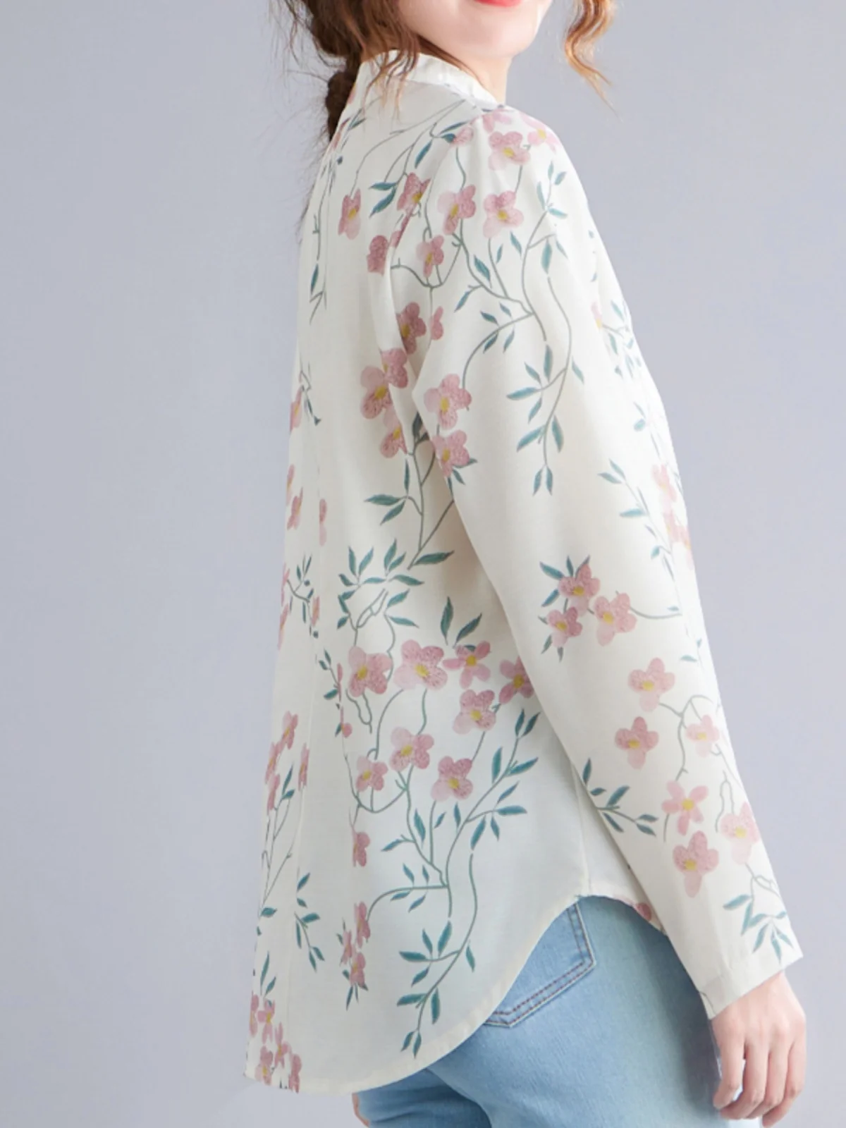 Rétro chinois Sle Long Sve irt femmes coupe ample imprimé Qipao haut boutonné Ele minceur automne Faion