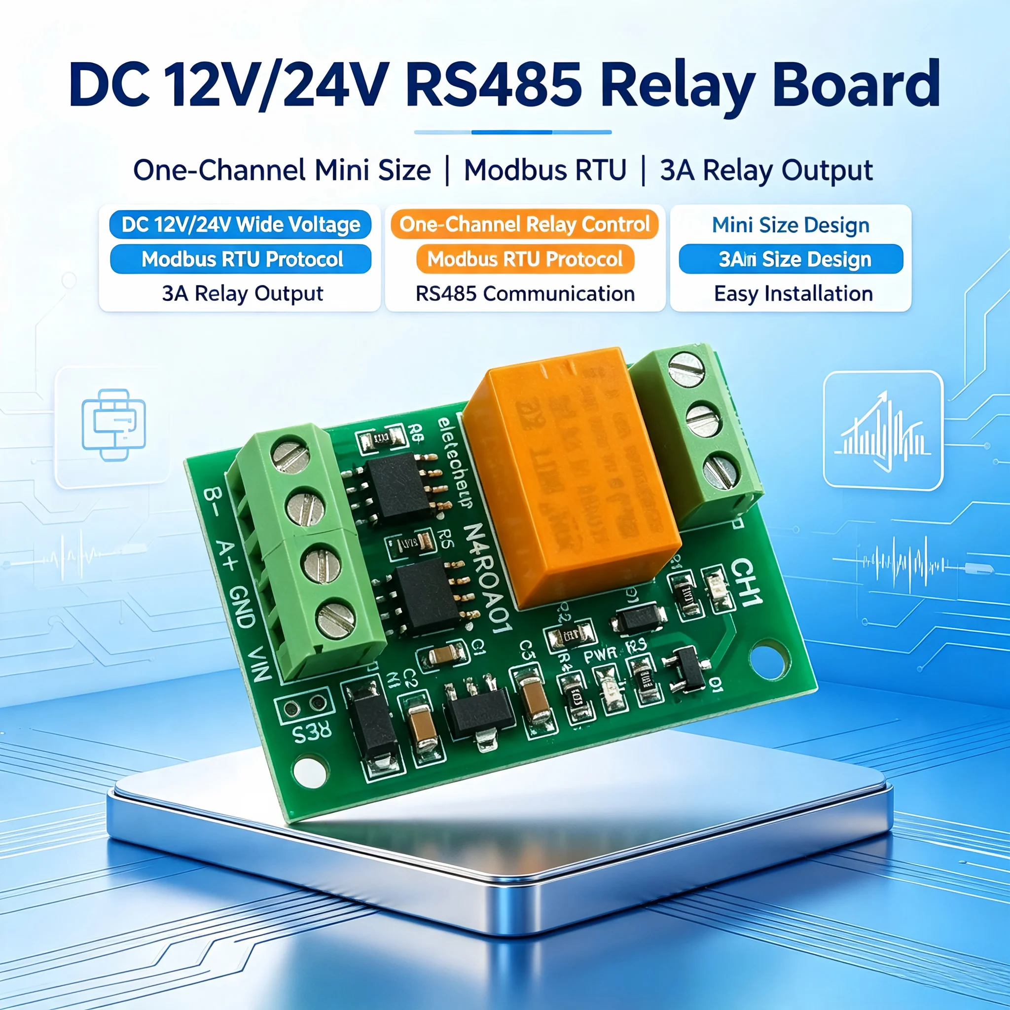 3A Micro Power Consumption Relay Module Small RS485 Modbus RTU Interface for Electronic Devices