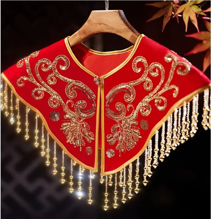 Bride Wedding Chinese Style Ancient Qipao Sequin Cloak Small Shawl