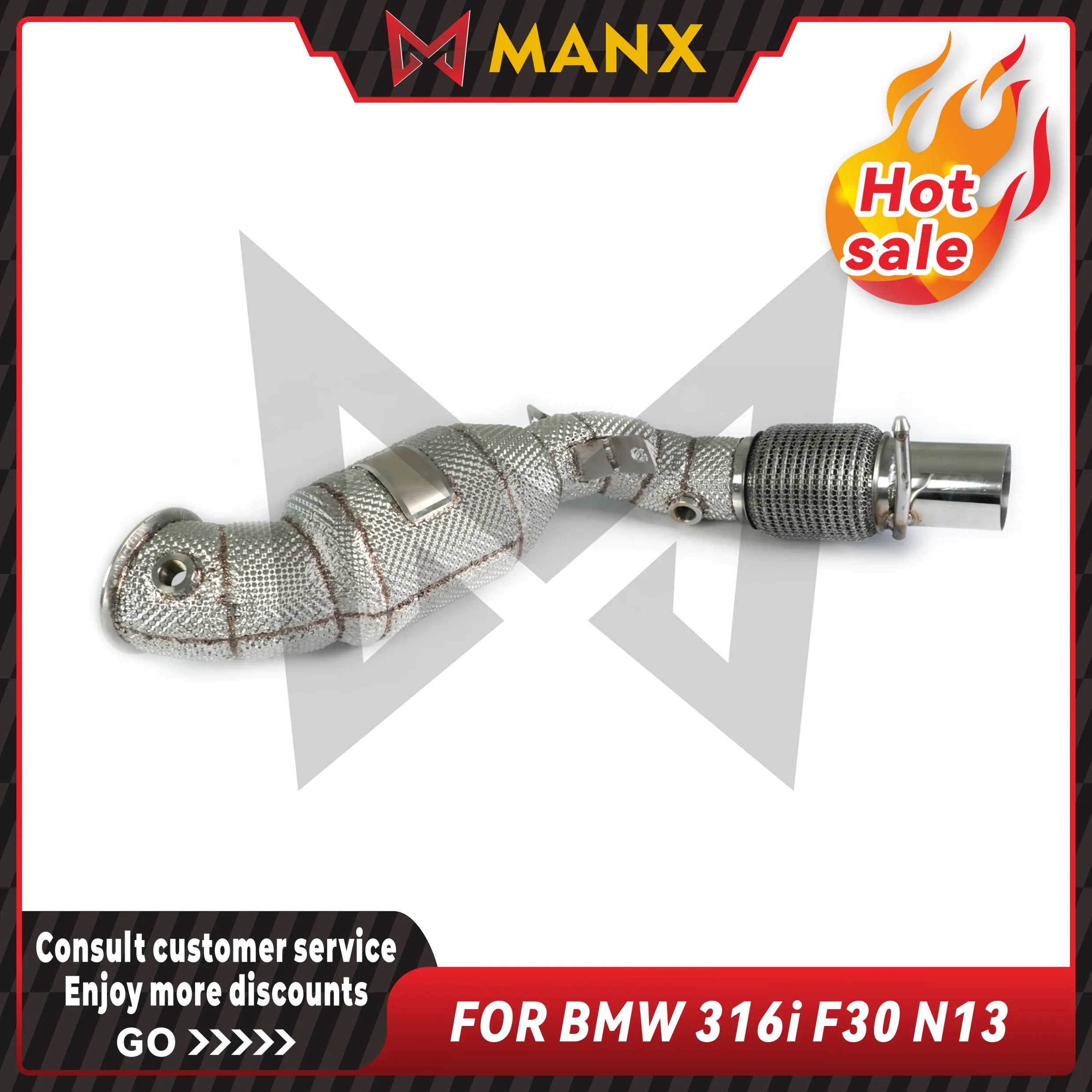 لسيارات BMW 316i F30 N13 أنبوب سفلي رياضي عالي التدفق مع درع الحرارة من الفولاذ المقاوم للصدأ Catless/200 خلية أنبوب الأداء الحفاز #1