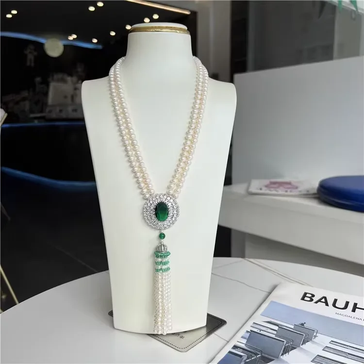 

New natural freshwater pearl necklace with niche design long multi-layer tassel sweater necklace